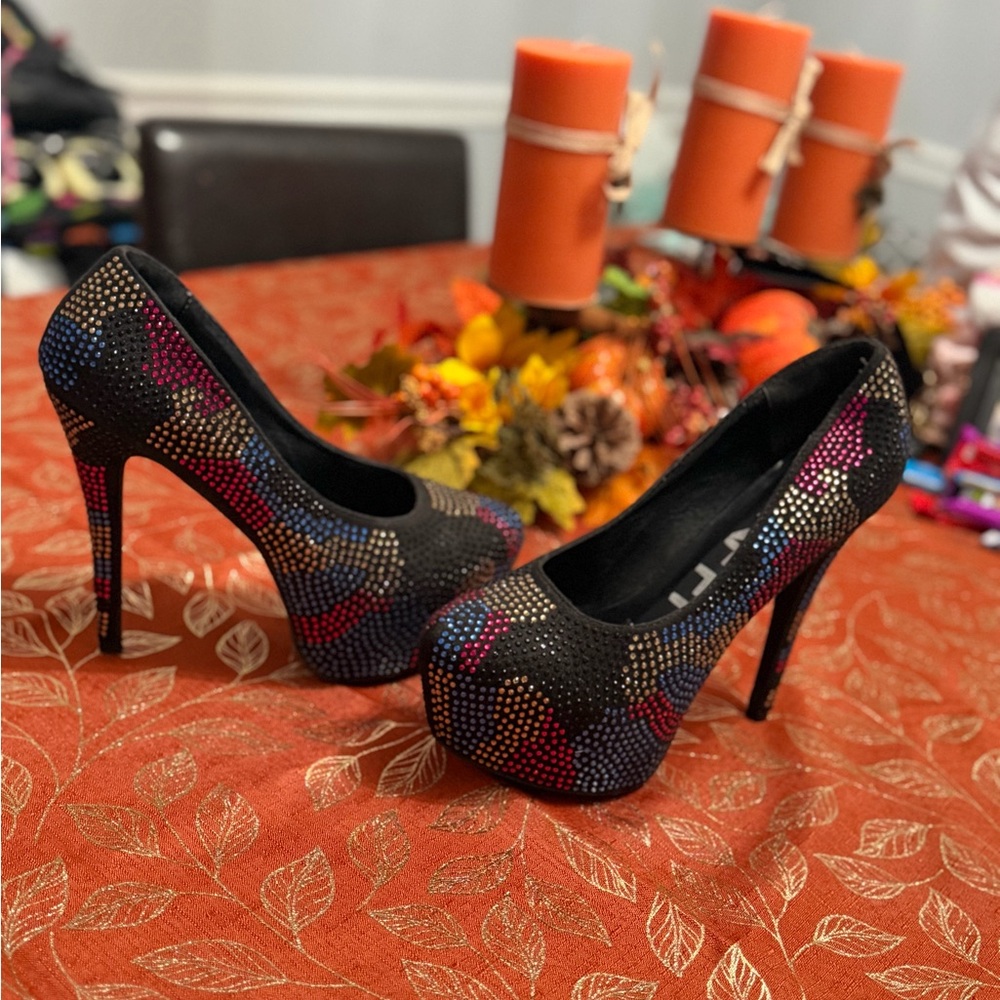 Elegant Black Multi-Color Women's Heels